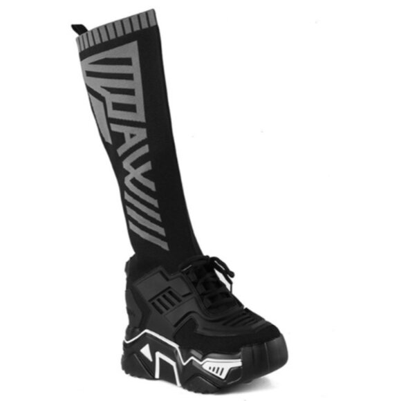 WOMEN LACE UP BOOTS CHUNKY SOCK SNEAKERS DAMSON-11 Size